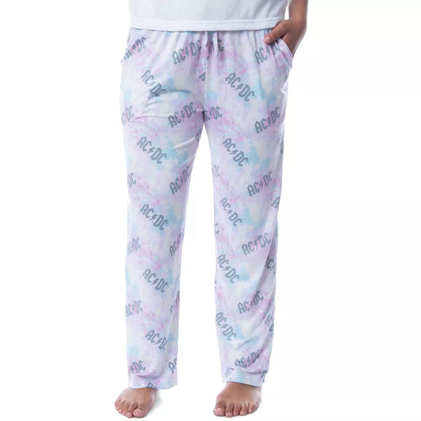 AC/DC Womens' All Over Logo Pastel Tie Dye Pajama Pants Loungewear Sleep Multicolor