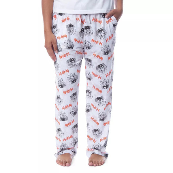 Def Leppard Womens' Rock Band Logo Leopard Toss Print Tie-Dye Pajama Pants White