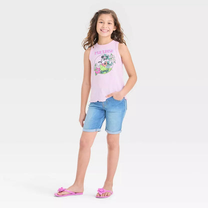 Girls' Minnie Mouse Ribbed Ruffle Hem Tank Top - Light Pink