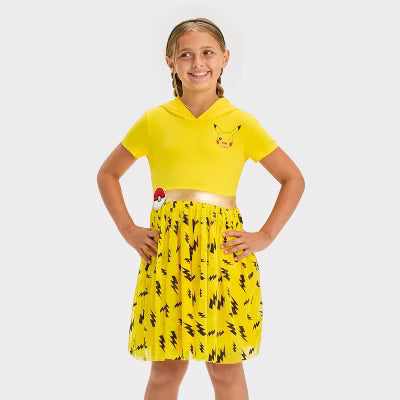 Girls' Pokémon Pikachu Cosplay Short Sleeve Tutu Dress - Gold/Black/Yellow