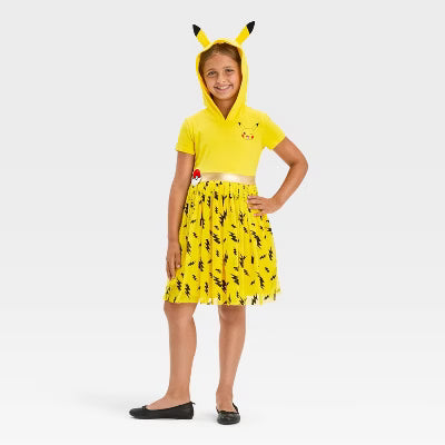 Girls' Pokémon Pikachu Cosplay Short Sleeve Tutu Dress - Gold/Black/Yellow