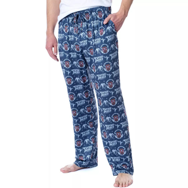 Marvel Mens' The Falcon Captain America Tossed Print Pajama Pants Blue