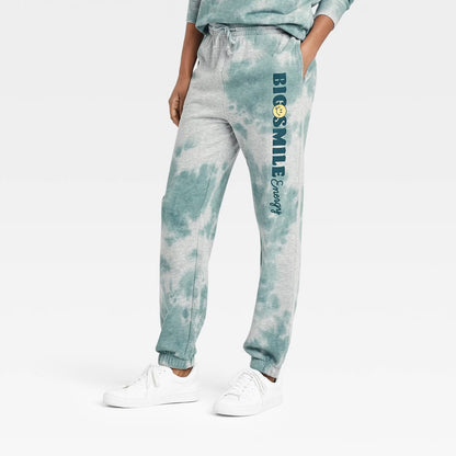 Women's Big Smile Energy Graphic Jogger Pants - Green Tie-Dye