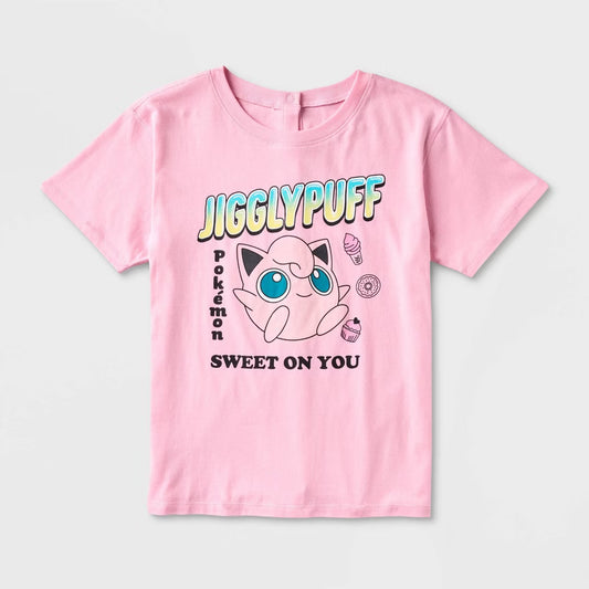 Girls' Pokemon Jigglypuff Adaptive Short Sleeve Graphic T-Shirt - Pink