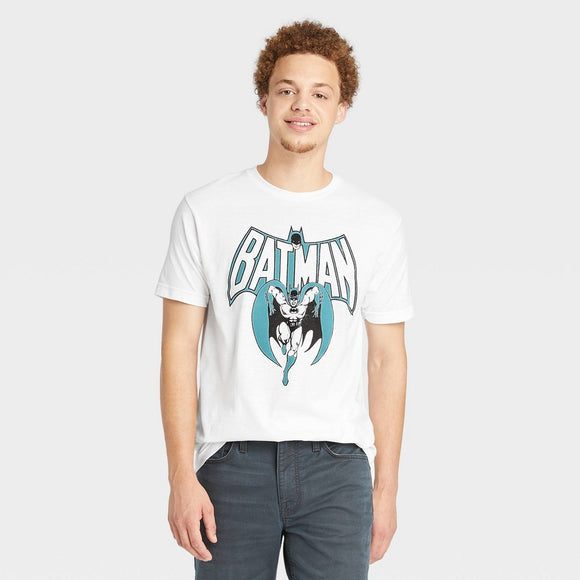 Men's White DC Comics Retro Batman Short Sleeve Graphic T-Shirt