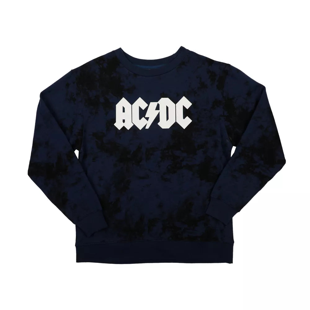 Women's ACDC Guitar & Band Logo Crew Neck Long Sleeve Gray Oversized Reversible Pullover Sweatshirt