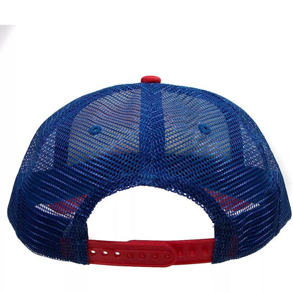 American flag snapback trucker hat by Bioworld featuring red, white, and blue patriotic design and adjustable snapback closure.