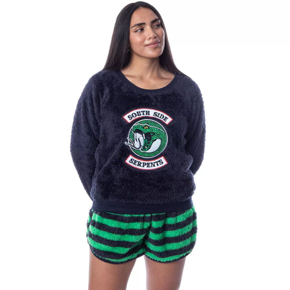 Riverdale Womens' Southside Serpents Sweater and Shorts Sleep Pajama Set Black