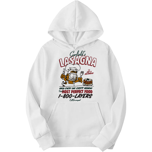 Men's Garfield Lasagna Graphic Adult Pull-Over Hoodie White