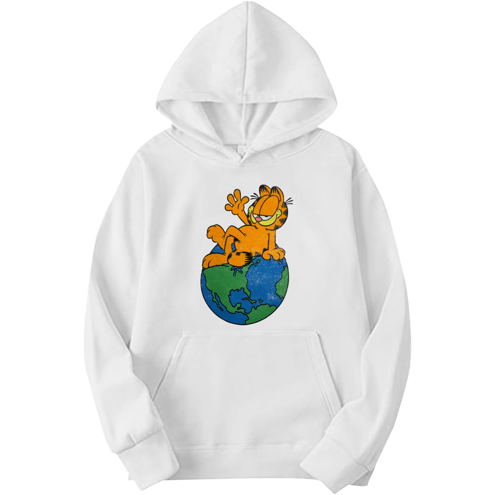 Men's Garfield Earth Graphic Adult Pull-Over Hoodie White