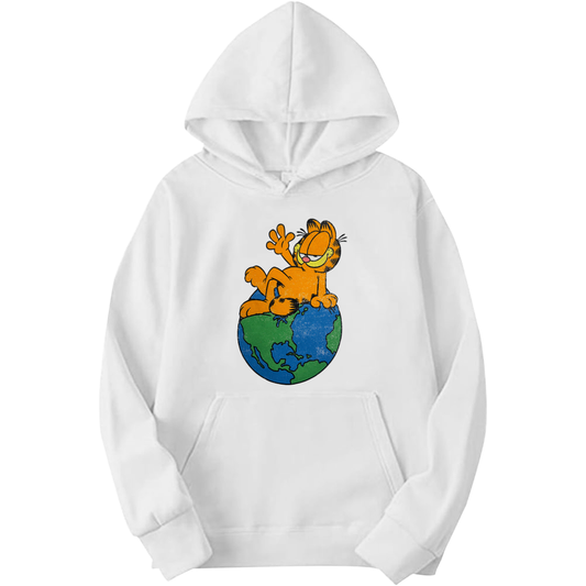Men's Garfield Earth Graphic Adult Pull-Over Hoodie White