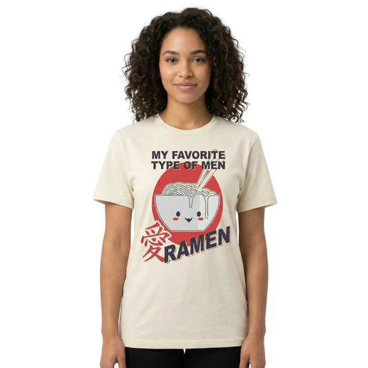 Women's distressed graphic T-shirt featuring a ramen bowl design, by Mighty Fine, casual and stylish junior's favorite shirt.