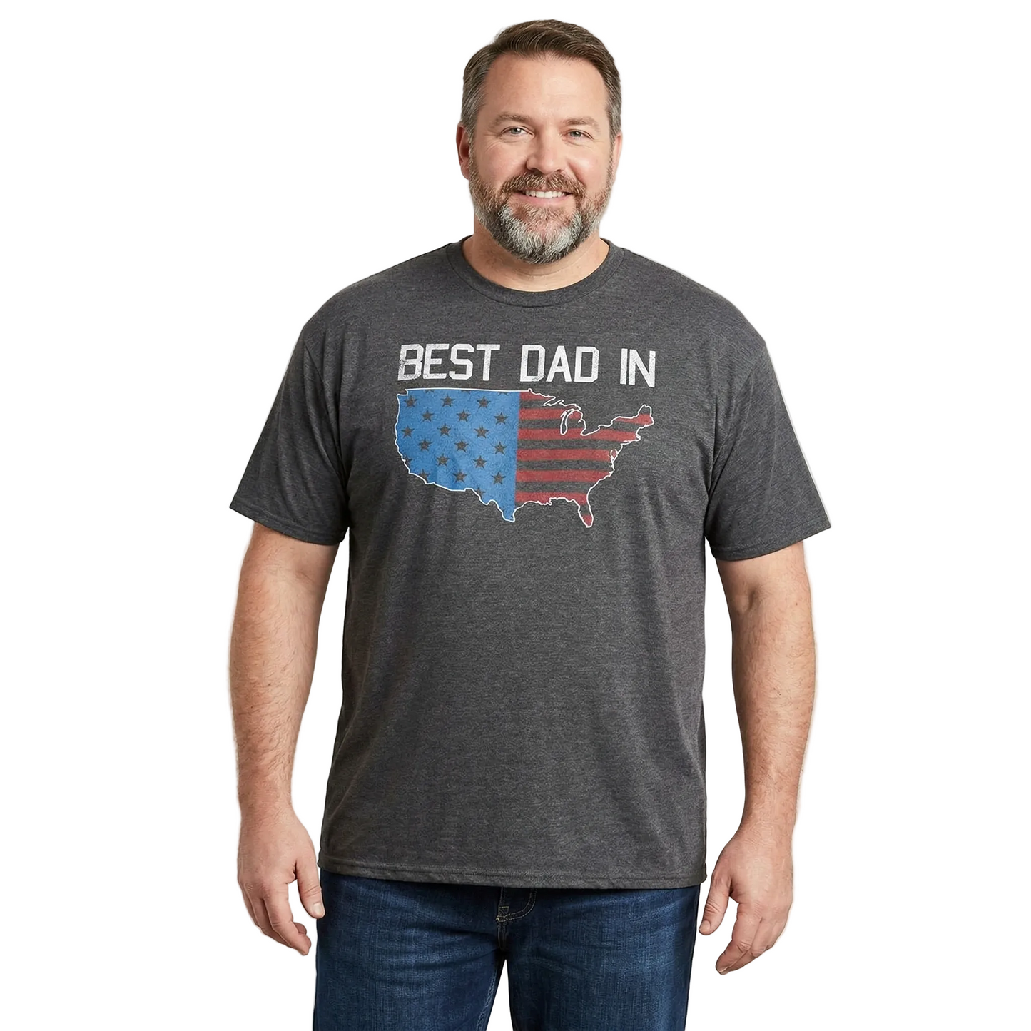 Men's charcoal graphic T-shirt featuring "Best Dad in USA" for Father's Day, Rex Distributor, Inc. big and tall men's shirt