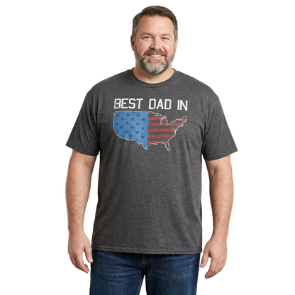 Men's charcoal graphic T-shirt featuring "Best Dad in USA" for Father's Day, Rex Distributor, Inc. big and tall men's shirt