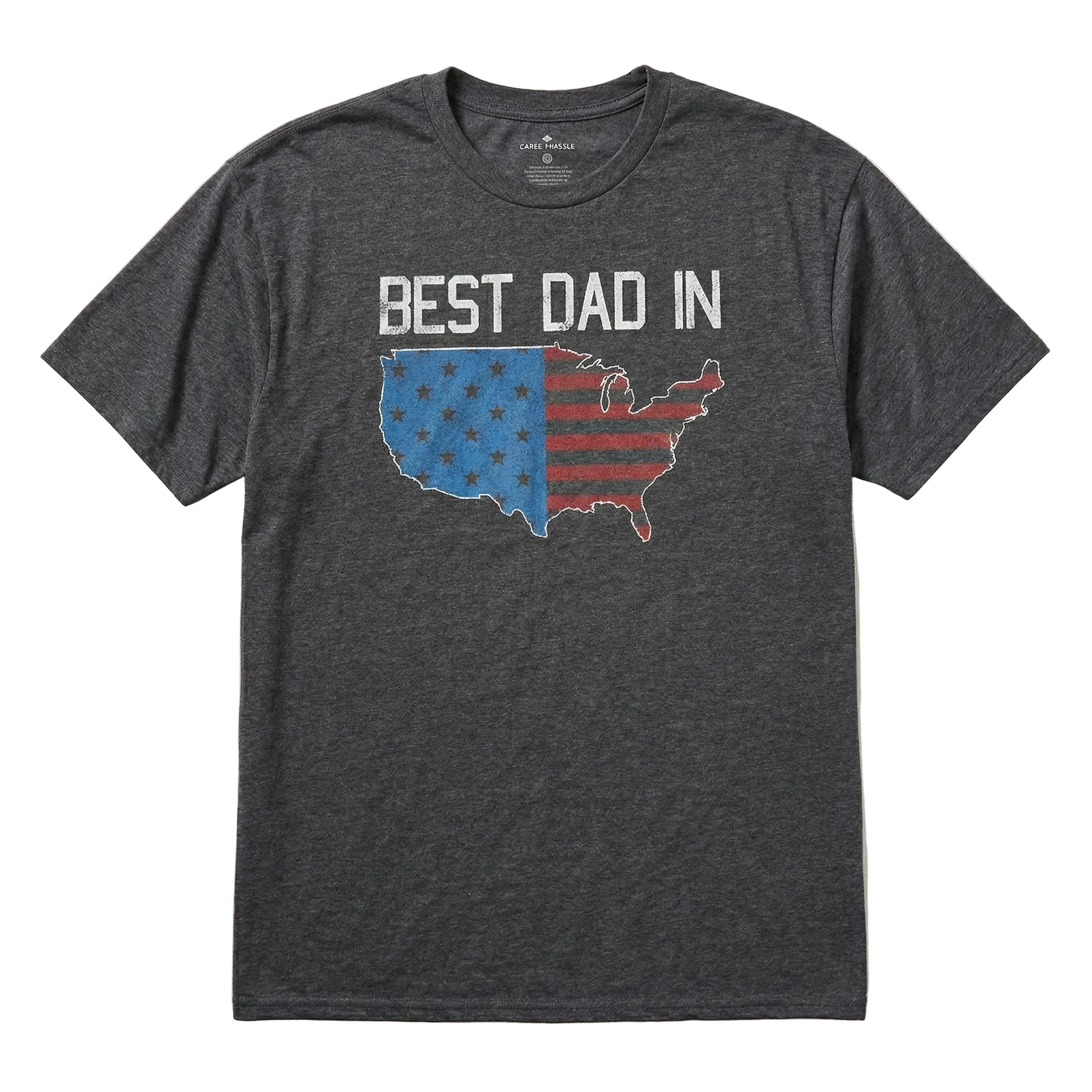 Men's charcoal graphic T-shirt featuring "Best Dad in USA" for Father's Day, Rex Distributor, Inc. logo visible.