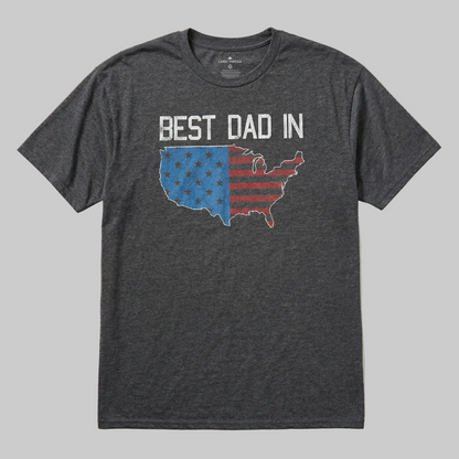 Men's charcoal graphic T-shirt by Rex Distributor, Inc., featuring "Best Dad in USA" for Father's Day, in big and tall size.
