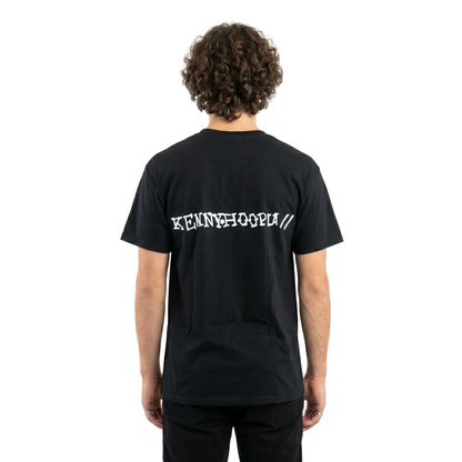 Men's black graphic t-shirt from Mad Engine featuring a Kennyhoopla Soon design, shown with a relaxed fit and bold print.