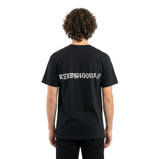 Men's black graphic t-shirt from Mad Engine featuring a Kennyhoopla Soon design, shown with a relaxed fit and bold print.