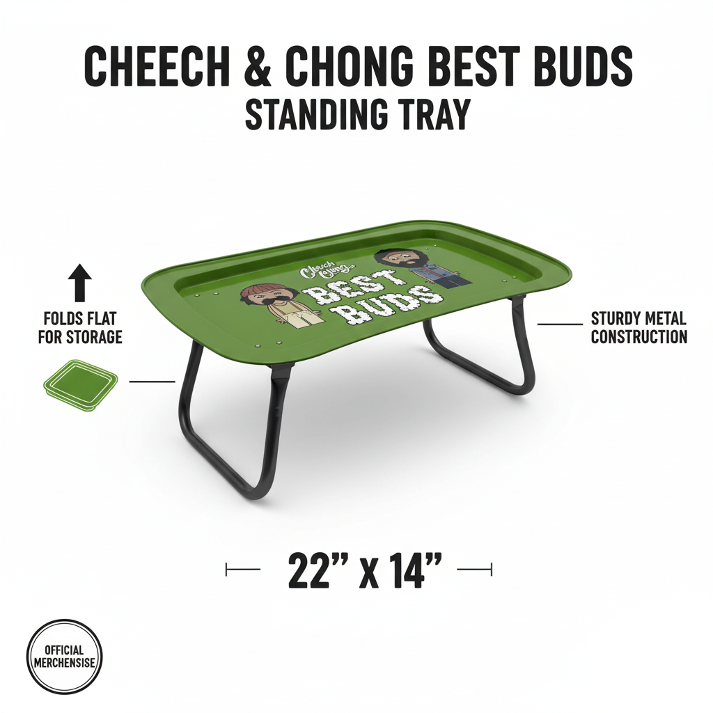 Cheech and Chong Best Buds foldable standing tray, 22x14 inches, accessories featuring cartoon-style design, made by Rex Distributor.