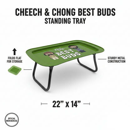 Cheech and Chong Best Buds foldable standing tray, 22x14 inches, accessories featuring cartoon-style design, made by Rex Distributor.