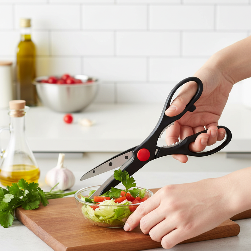 RI 539-D 8" Multi-function Kitchen Scissors Stainless Steel Shears with Nutcracker, Bottle Opener, Seafood Cutter