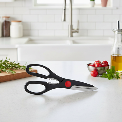 RI 539-D 8" Multi-function Kitchen Scissors Stainless Steel Shears with Nutcracker, Bottle Opener, Seafood Cutter