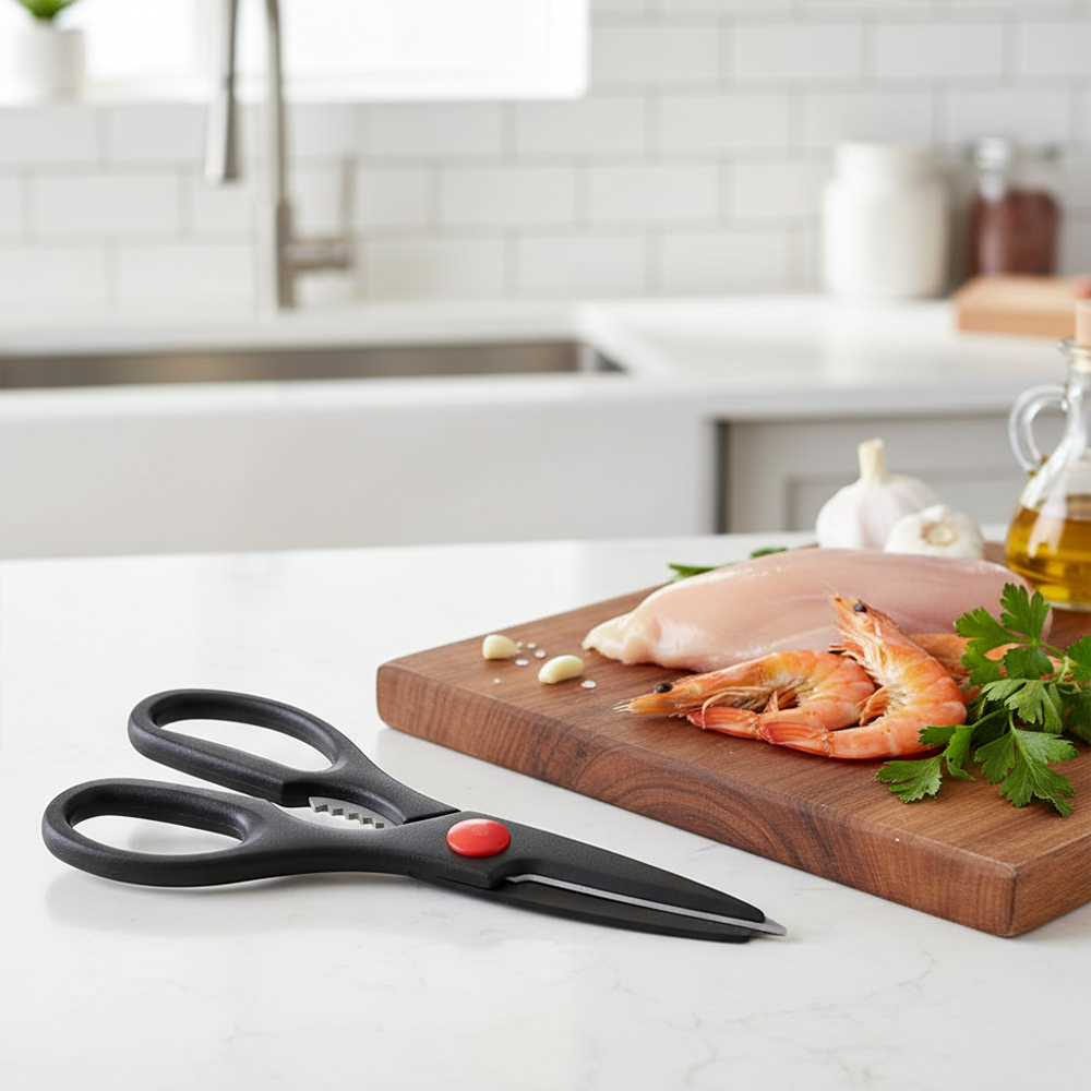 RI 539-D 8" Multi-function Kitchen Scissors Stainless Steel Shears with Nutcracker, Bottle Opener, Seafood Cutter