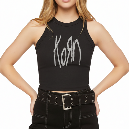 Women's plus size Korn graphic tank top by Rex Distributor, Inc. featuring a stylish, sleeveless design with bold print.