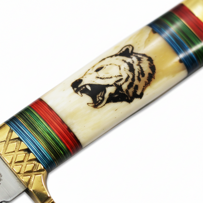 BC 888-EA 10.5" Bone Collector Eagle Design Bovine & Brass Hunting Knife with Leather Sheath