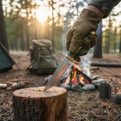 BC 888-DE 10.5" Bone Collector Deer Design Bovine & Brass Hunting Knife with Leather Sheath