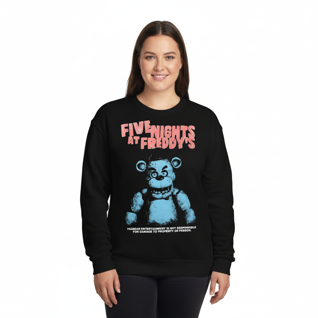 Women Junior's Five Nights At Freddy's Jumbo Print Graphic Sweater