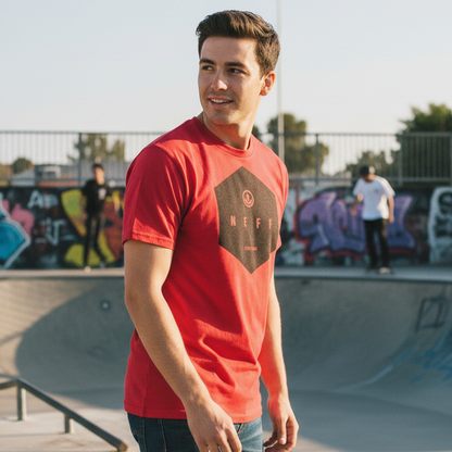 Men's Red Heather Neff EST 2002 Geometric Graphic Tee T-Shirt