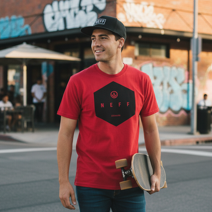 Men's Red Heather Neff EST 2002 Geometric Graphic Tee T-Shirt