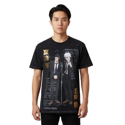 Men's Jujutsu Kaisen Gojo & Geto Mineral Wash T-Shirt Tee