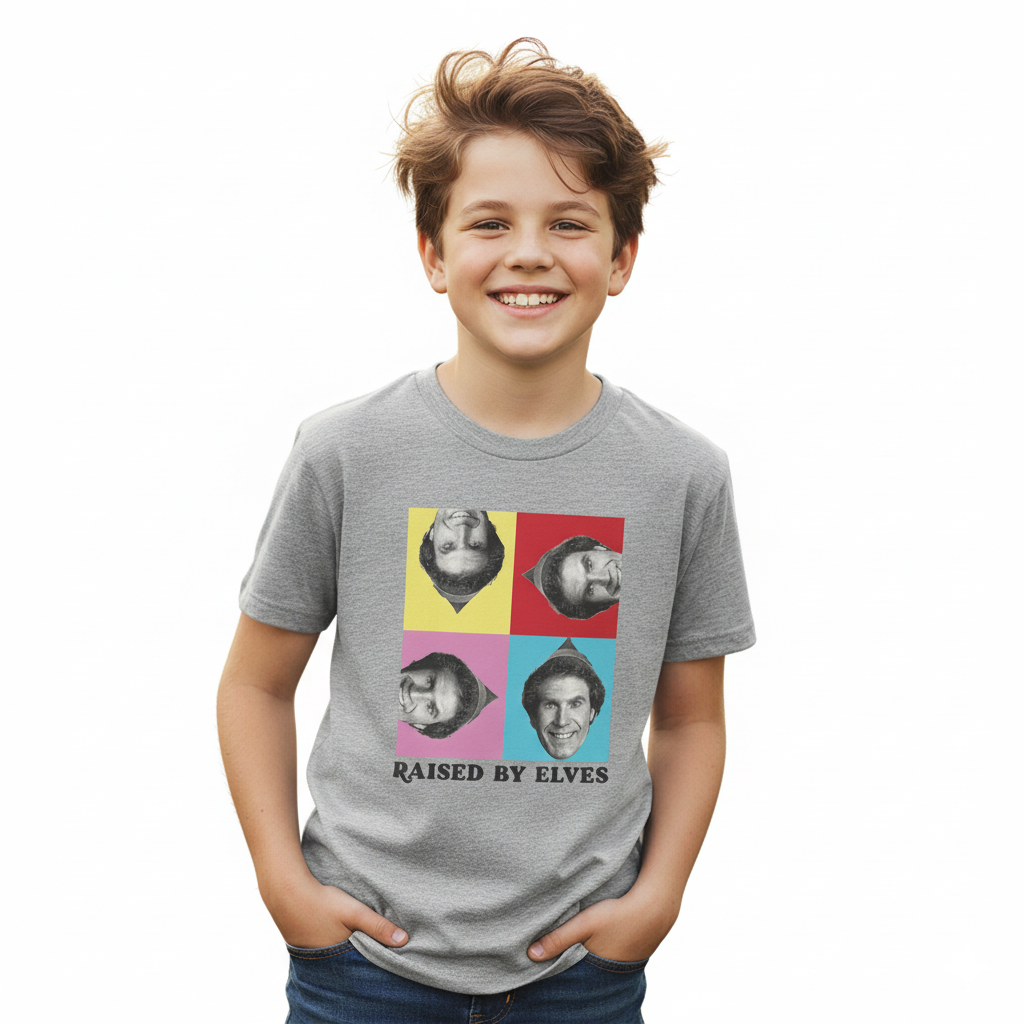 Boy's Youth Grey Heather Elf Raised by Elves Graphic Tee T-Shirt