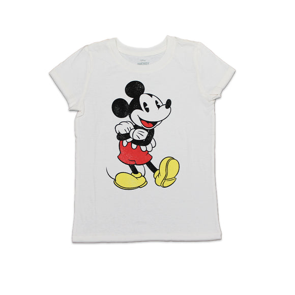 Girls Ivory White Disney Mickey Mouse Vintage Graphic T-Shirt Tee
