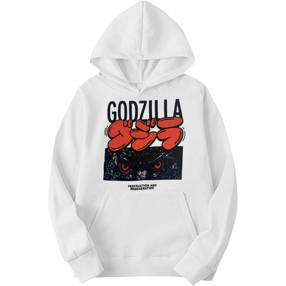 Men's Godzilla Eyes Graphic Adult Pull-Over Hoodie White