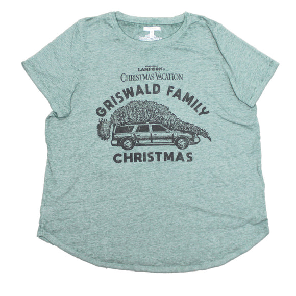 Womens Juniors Green Heather Christmas Vacation Griswald Family Christmas Tee T-Shirt