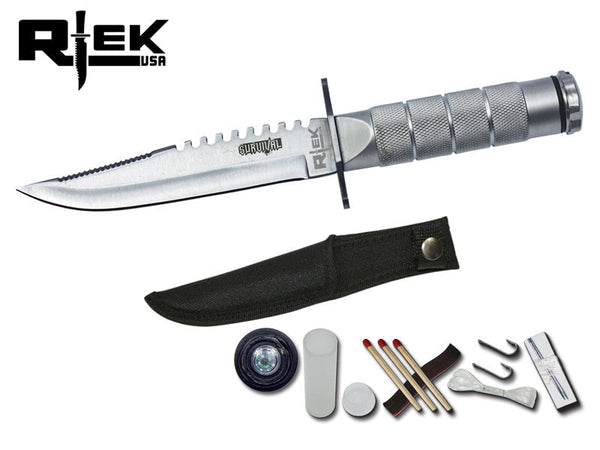 HK 256-85SL  8.5" RTEK Silver Survival Knife with Compass & Kit