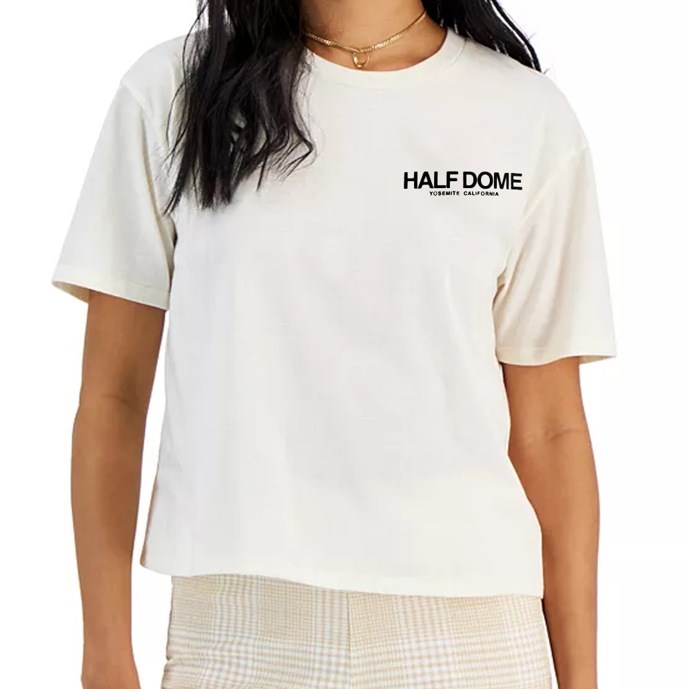 Women Junior's White Half Dome Yosemite Graphic Crop Top T-Shirt