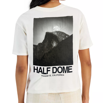 Women Junior's White Half Dome Yosemite Graphic Crop Top T-Shirt