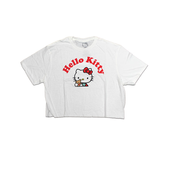 Women Junior's White Hello Kitty Crop Top T-Shirt