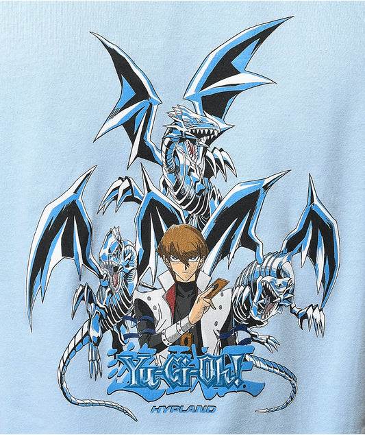 Men's Hypland Yu-Gi-Oh Kaiba Blue Eyes Blue T-Shirt with graphic print, featuring anime-inspired design on a casual shirt