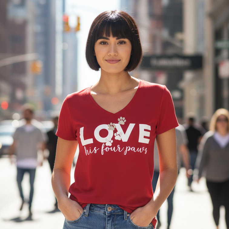 Women's Celebrate Together™ Red Love Has Four Paws Graphic Tee T-Shirt - Rex Distributor, Inc. Wholesale Licensed Products and T-shirts, Sporting goods,