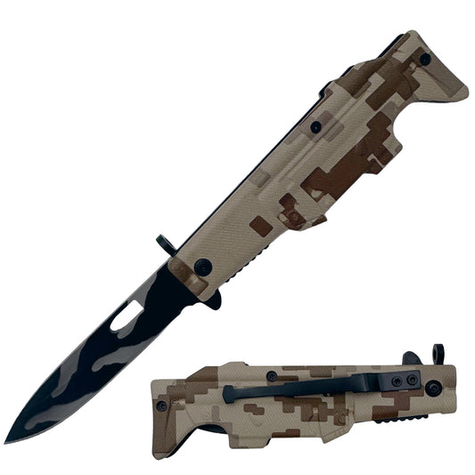 KN 1472-A 4.5" Digital Desert Camo Gun Shaped Assist-Open Folding Knife with Belt Clip