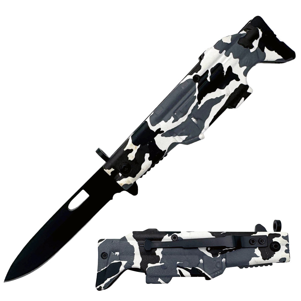 KN 1472-C 4.5" Snow Camo Gun Shaped Assist-Open Folding Knife with Belt Clip