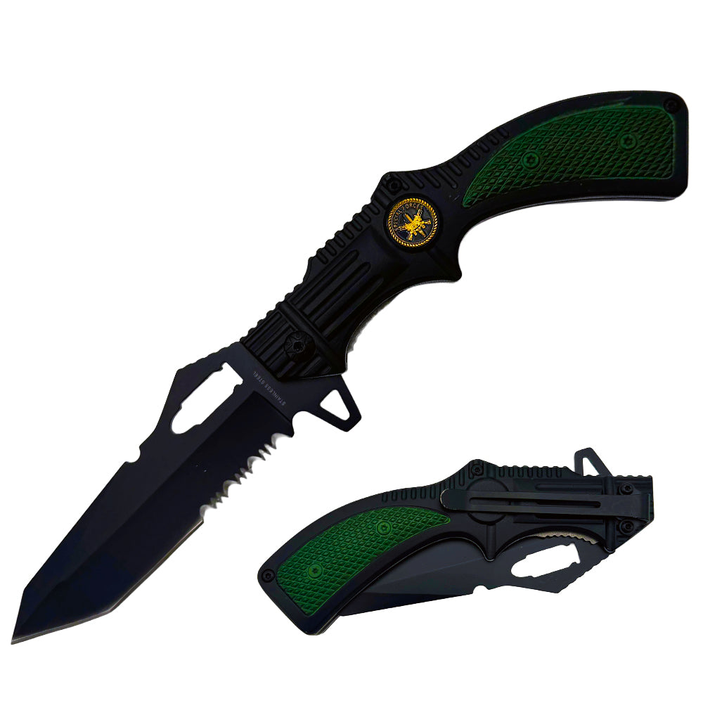 KN 1478-GN 5" Assist-Open Knife - Green Pistol Handle Design