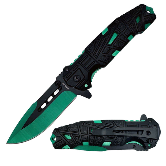 KN 1795-GN 4.5" Assist-Open Knife - Green Shadow Harpoon Blade