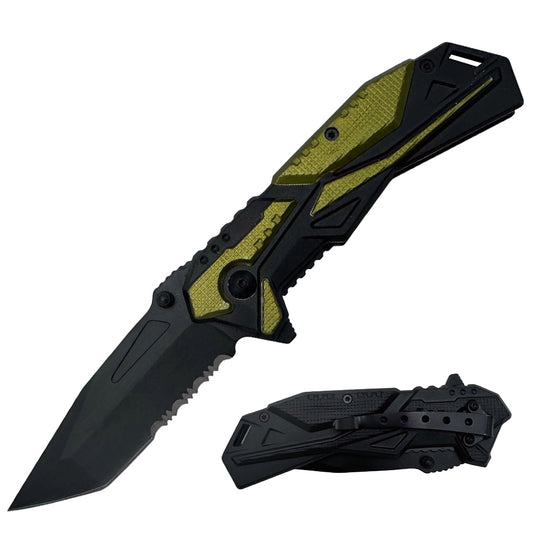 KN 1810-GN 4.5" Assist-Open Knife - Green Shadow Tanto Blade