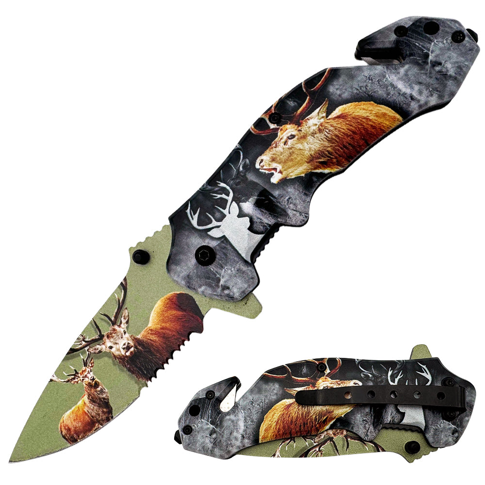 KN 1946-D 5" Deer Design Assist-Open Rescue Folding Knife